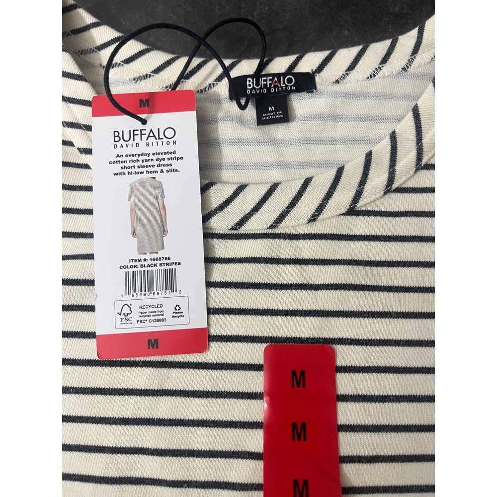 Buffalo David Bitton T-Shirt Dress Medium Stripe NWT Slit Hem Preppy Nautical - Picture 5 of 7